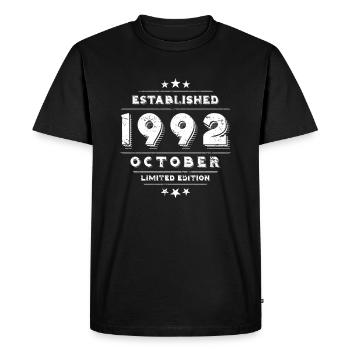 Anniversaire en Octobre 1992 - Octobre - T-shirt Premium bio Homme - noir - Devant - Nico (187cm)