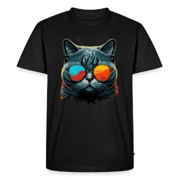 Cool cat with sunglasses - Men's Premium Organic T-Shirt - black - Front - Nico (187cm)