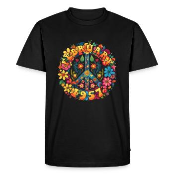 Flower Power Hippie Birthday - Février 1957 - T-shirt Premium bio Homme - noir - Devant - Nico (187cm)
