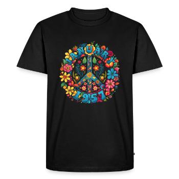 Flower Power Hippie Anniversaire - Janvier 1957 - T-shirt Premium bio Homme - noir - Devant - Nico (187cm)