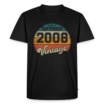 Anniversaire Vintage - Septembre 2008 - Idée cadeau - T-shirt Premium bio Homme - noir - Devant - Nico (187cm)