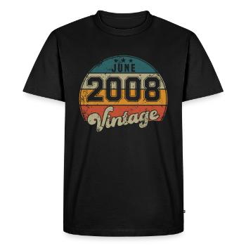 Anniversaire Vintage - Juin 2008 - Idée cadeau - T-shirt Premium bio Homme - noir - Devant - Nico (187cm)