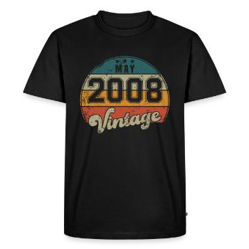 Anniversaire Vintage - Mai 2008 - Idée cadeau - T-shirt Premium bio Homme - noir - Devant - Nico (187cm)