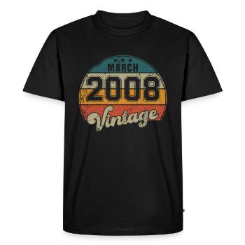 Anniversaire Vintage - Mars 2008 - Idée Cadeau - T-shirt Premium bio Homme - noir - Devant - Nico (187cm)