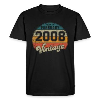 Anniversaire Vintage - Février 2008 - Idée cadeau - T-shirt Premium bio Homme - noir - Devant - Nico (187cm)