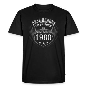 Real Heroes sont nés en novembre 1980 Anniversaire - T-shirt Premium bio Homme - noir - Devant - Nico (187cm)