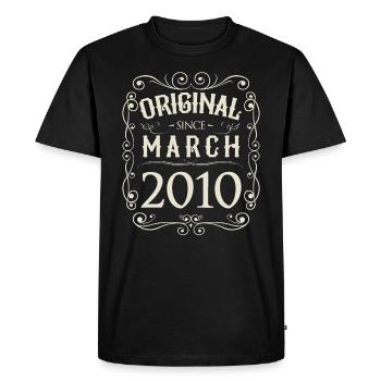 Millésime - Original depuis mars 2010 Anniversaire - T-shirt Premium bio Homme - noir - Devant - Nico (187cm)