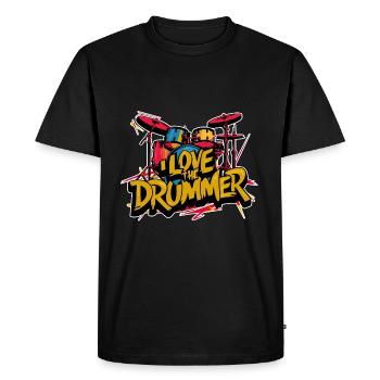 J’adore le batteur - j’adore la batterie - T-shirt Premium bio Homme - noir - Devant - Nico (187cm)