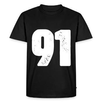91 Maillot numéro - T-shirt Premium bio Homme - noir - Devant - Nico (187cm)