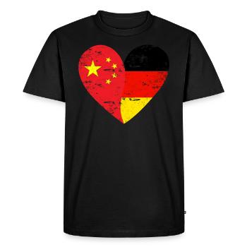 Chine Allemagne Drapeau Cœur - T-shirt Premium bio Homme - noir - Devant - Nico (187cm)