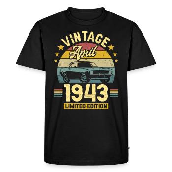 Vintage April 1943 80 years anniversary - Men's Premium Organic T-Shirt - black - Front - Nico (187cm)