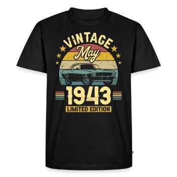 Vintage May 1943 80 years anniversary - Men's Premium Organic T-Shirt - black - Front - Nico (187cm)