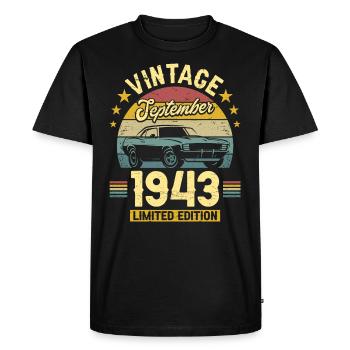 Birthday September 1943 80 years anniversary - Men's Premium Organic T-Shirt - black - Front - Nico (187cm)