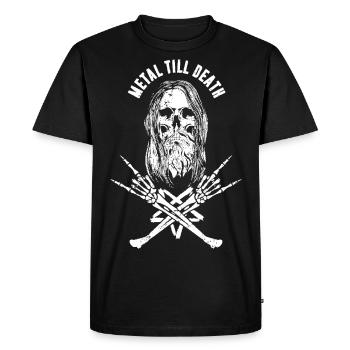 Rock Heavy Metal Till Death - Crâne Barbu Metalh - T-shirt Premium bio Homme - noir - Devant - Nico (187cm)