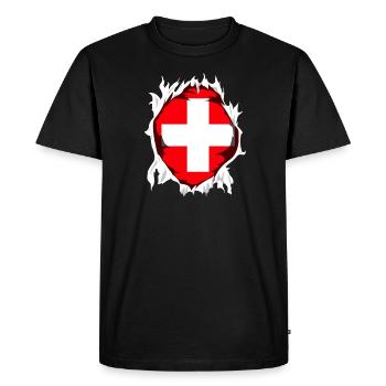 Suisse Suisse trou en chemise armoiries Schwiiz - T-shirt Premium bio Homme - noir - Devant - Nico (187cm)