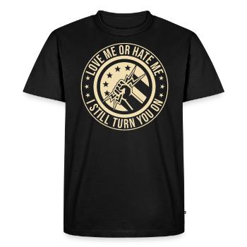 Drôle d’électricien haute tension disant électricité - T-shirt Premium bio Homme - noir - Devant - Nico (187cm)