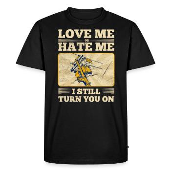 Drôle d’électricien haute tension disant électricité - T-shirt Premium bio Homme - noir - Devant - Nico (187cm)