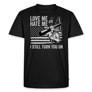 Drôle d’électricien haute tension disant électricité - T-shirt Premium bio Homme - noir - Devant - Nico (187cm)