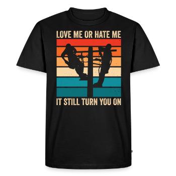 Drôle d’électricien haute tension disant électricité - T-shirt Premium bio Homme - noir - Devant - Nico (187cm)