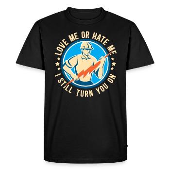Drôle d’électricien haute tension disant électricité - T-shirt Premium bio Homme - noir - Devant - Nico (187cm)