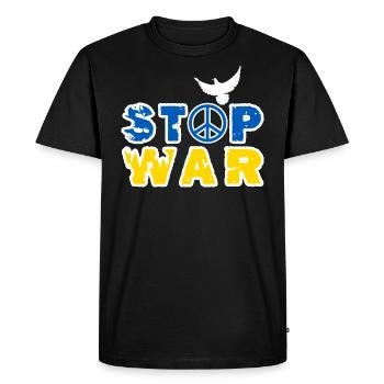 Peace for Ukraine Stop War - Men's Premium Organic T-Shirt - black - Front - Nico (187cm)