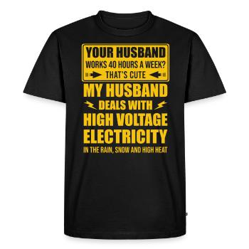 Wife of a high-voltage electrician - Men's Premium Organic T-Shirt - black - Front - Nico (187cm)