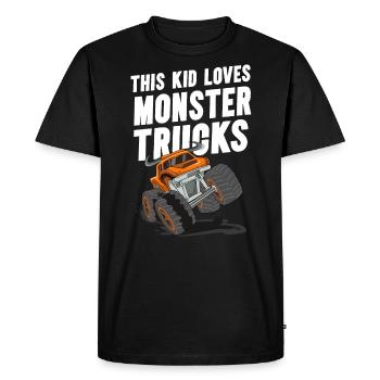 Ce gamin adore les camions monstres - T-shirt Premium bio Homme - noir - Devant - Nico (187cm)