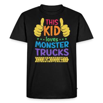 Ce gamin adore les camions monstres - T-shirt Premium bio Homme - noir - Devant - Nico (187cm)