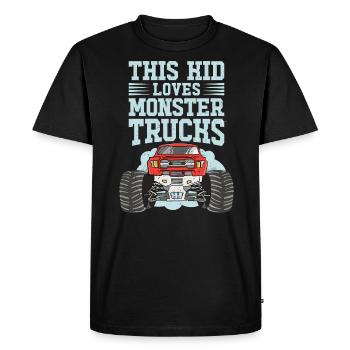 Ce gamin adore les camions monstres - T-shirt Premium bio Homme - noir - Devant - Nico (187cm)