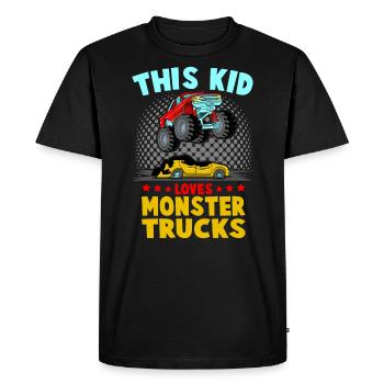 Ce gamin adore les camions monstres - T-shirt Premium bio Homme - noir - Devant - Nico (187cm)