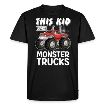 Ce gamin adore les camions monstres - T-shirt Premium bio Homme - noir - Devant - Nico (187cm)