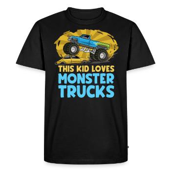 Ce gamin adore les monster trucks - T-shirt Premium bio Homme - noir - Devant - Nico (187cm)