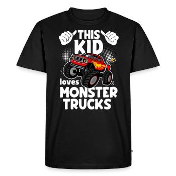 Ce gamin adore les camions monstres - T-shirt Premium bio Homme - noir - Devant - Nico (187cm)
