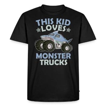 Ce gamin adore les camions monstres - T-shirt Premium bio Homme - noir - Devant - Nico (187cm)