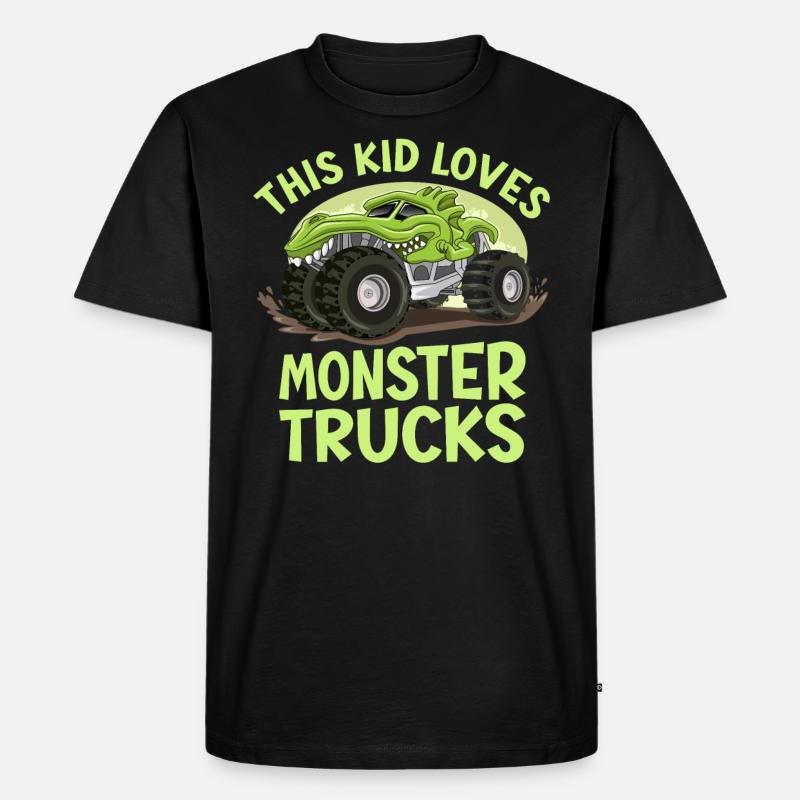 Dieses Kind Liebt Monstertrucks - Männer Premium Bio T-Shirt - Schwarz
