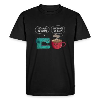 Coudre du café - T-shirt Premium bio Homme - noir - Devant - Nico (187cm)