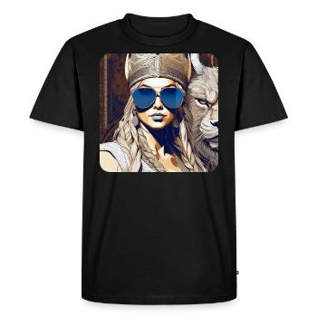 Femme viking fière moderne avec des lunettes de soleil - T-shirt Premium bio Homme - noir - Devant - Nico (187cm)