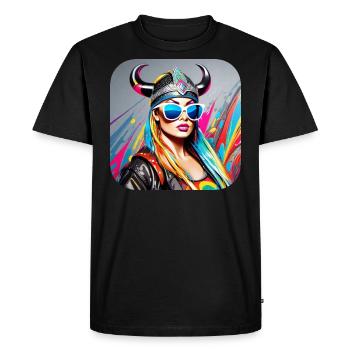 Femme viking fière moderne avec des lunettes de soleil - T-shirt Premium bio Homme - noir - Devant - Nico (187cm)