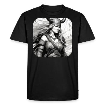 Proud Viking Germanin Shieldmaiden - Men's Premium Organic T-Shirt - black - Front - Nico (187cm)
