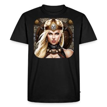 Proud Viking Germanin Shieldmaiden - Men's Premium Organic T-Shirt - black - Front - Nico (187cm)