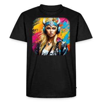 Modern Viking woman with headphones - Men's Premium Organic T-Shirt - black - Front - Nico (187cm)