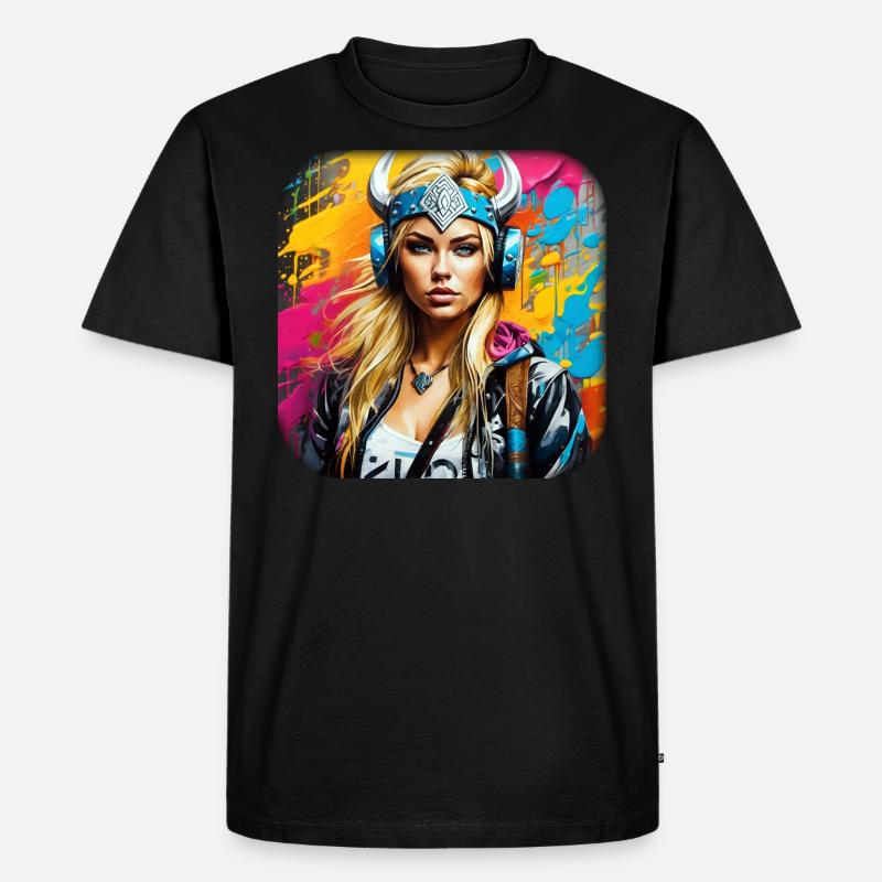 Moderne Wikingerin mit Kopfhörer - Männer Premium Bio T-Shirt - Schwarz