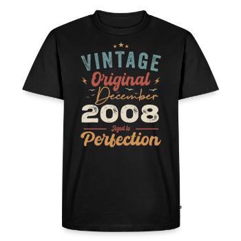 Anniversaire Vintage - Décembre 2008 - Idée cadeau - T-shirt Premium bio Homme - noir - Devant - Nico (187cm)