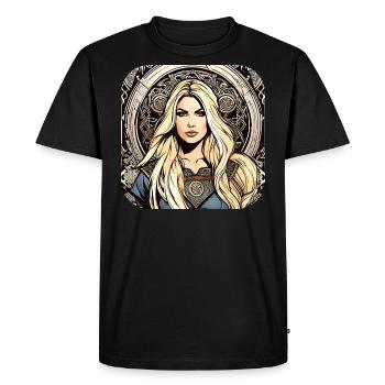 Proud Viking Germanin Shieldmaiden - Men's Premium Organic T-Shirt - black - Front - Nico (187cm)