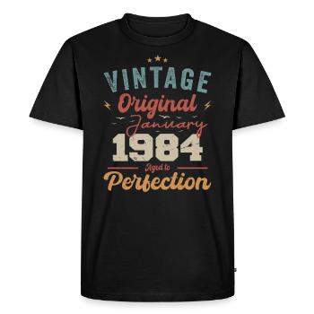 Janvier 1984 Légende depuis 40 ans - T-shirt Premium bio Homme - noir - Devant - Nico (187cm)