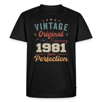 Né en Février 1981 millésime 1981 Anniversaire - T-shirt Premium bio Homme - noir - Devant - Nico (187cm)