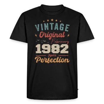 Né en février 1982 millésime 1982 anniversaire - T-shirt Premium bio Homme - noir - Devant - Nico (187cm)
