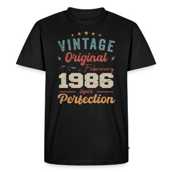 Né en février 1986 millésime 1986 anniversaire - T-shirt Premium bio Homme - noir - Devant - Nico (187cm)