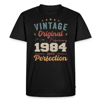 Né en février 1984 millésime 1984 anniversaire - T-shirt Premium bio Homme - noir - Devant - Nico (187cm)