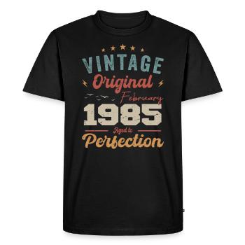 Né en février 1985 millésime 1985 anniversaire - T-shirt Premium bio Homme - noir - Devant - Nico (187cm)